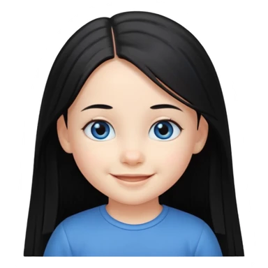 3yr old girl very long straight black hair mid parting blue eyes happy sticker