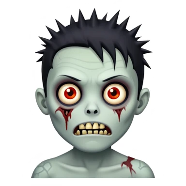 zombie boy with spikey black hair, scary face sticker