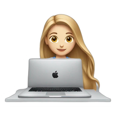 white girl with light brown straight long hair and apple laptop sticker