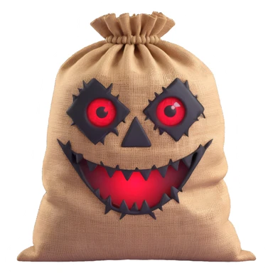 terrifying burlap sack face with jagged stitches and glowing red eyes sticker