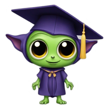 cutie alien whole body similar to Gremlins with a college mortarboard sticker