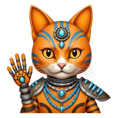 cat, wear tribal shaman cloth, hand cyberborg sticker