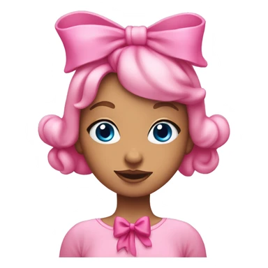 Bubble girl with her body outlined in blue with a big pink bow on her head, wearing a pink dress sticker