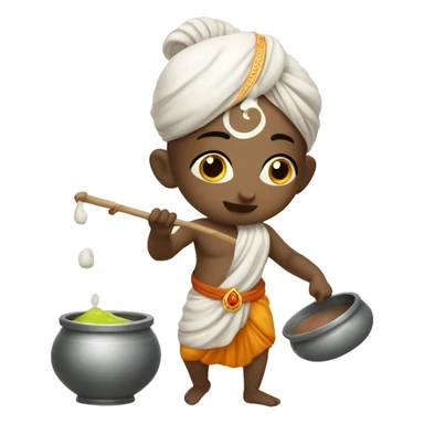 Make a emoji of cute little krishna stealing curd from pot   sticker