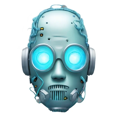 Pastel blue haired cyborg head with silver respirator mask and circuits sticker