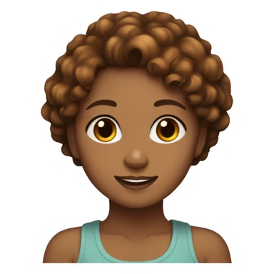 Light brown girl with short curly hair and brown eyes holding a tortoiseshell cat sticker