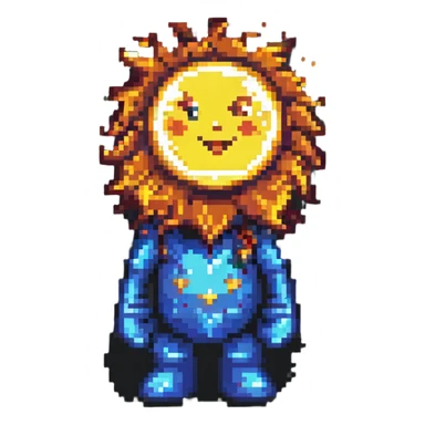 character dazzled by the sun, pixel art style sticker