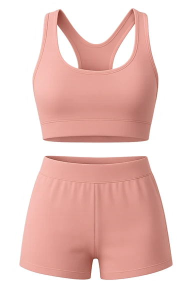 stylish pink sports bra and pink shorts as an activewear outfit, minimal design, isolated sticker