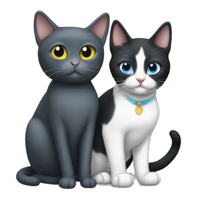 tuxedo cat with a russian blue cat sticker