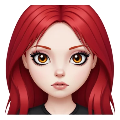 emo alternativ red long hair, pale skin,  brown iris, pretty bratz baddie, strong black eyeliner sticker