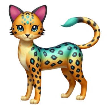 Colorful iridescent  exotic esoteric patterned Gradients-colored realistic elegant lanky feminine cute pretty  Liepard-Litten-Meloetta-Sprigatito-Pokémon-fusion-creature (full body) sticker