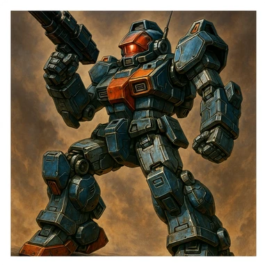 HI-METAL R Dougram, detailed mecha robot, dynamic pose, metallic textures, anime style sticker