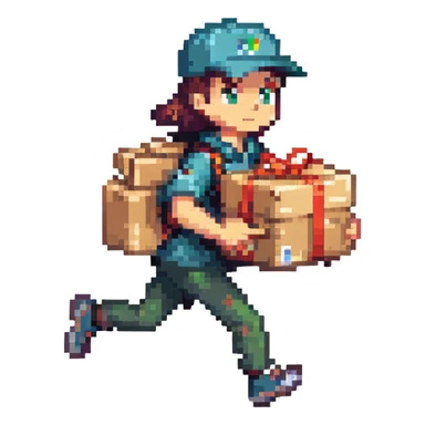 running courier holding a package, fastest delivery sticker