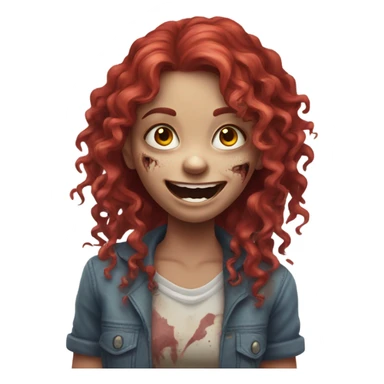 Happy zombie girl red long curly hair with both hands in the air sticker