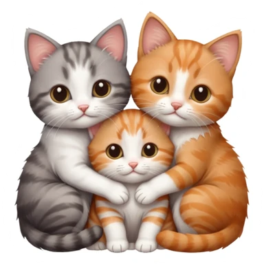 3 very small kittens cuddling together all different colours, the first one is grey and white, the second is ginger and white and the third is brown tabby and white sticker