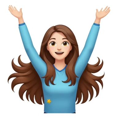 excited woman with long brown hair with arms raised above head with confetti and stars  sticker