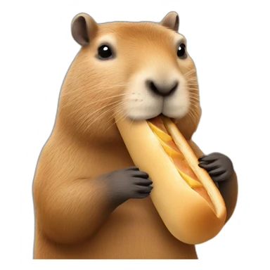 goofy looking capybara eating a baguette sticker