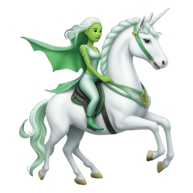 a green amazon alien woman on a white unicorn no woke sticker