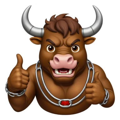 Emoji of an iron horseshoe with an angry powerful bull in the middle showing a thumbs up (Likes) sticker