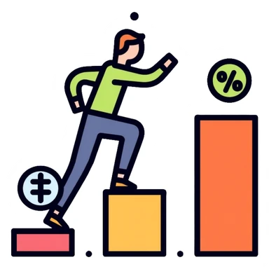 person climbing steps with increasing percentage signs sticker