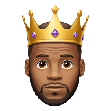 Lebron James wearing a Lakers jersey and a crown on his head, expressive and recognizable, iOS Apple emoji style, no text sticker