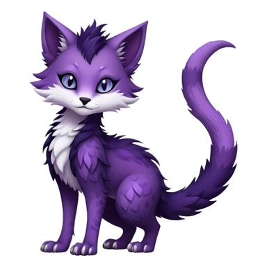 Kawaii dark purplish blackish edgy fantasy ethereal feline-vernid-sergal-fursona animal creature with a tufted tail full body with intricate markings  sticker