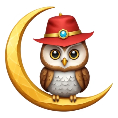 Owl wearing a tiny fez, sitting on a crescent moon. sticker