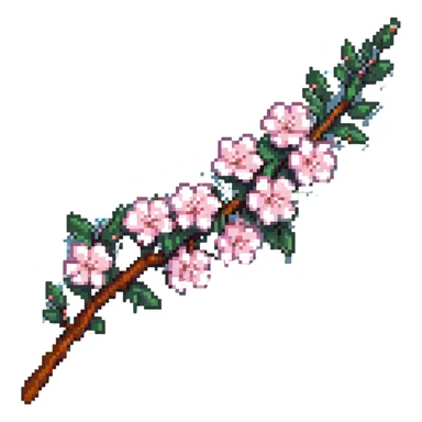 pastel sakura branch with a pearl border, pixel art style sticker