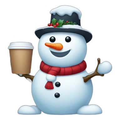 cute little snowman with a laptop holding a coffee mug sticker