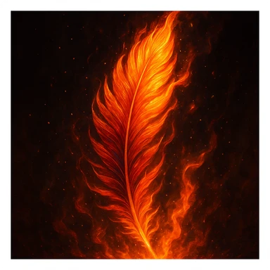 fiery phoenix feather, glowing with flames, highly detailed, vibrant colors, magical and intense atmosphere sticker