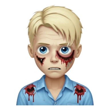 zombie boy with messy long blond hair blue eyes, designer shirt and hair pins sticker