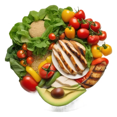 Look up on a large white round plate of healthy food sticker