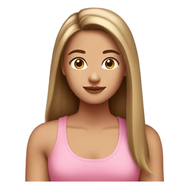tan white girl with long brown pin straight hair wearing a pink tank top sticker