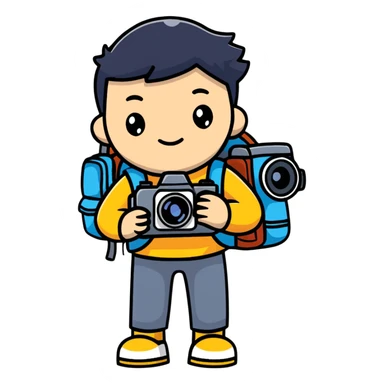 tourist with camera and backpack sticker