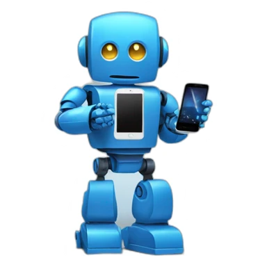 Blue robot holding phone sticker