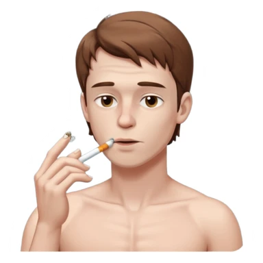 Shirtless white man with pale skin and brown hair smoking a cigarette sticker