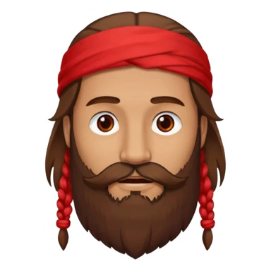 A man with a beard, long hair and a red thread sticker