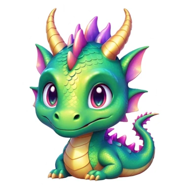 Cinematic Cute Dragon Portrait Emoji, Head tilted playfully and inquisitively, with a sleek, serpentine body adorned in iridescent scales and a charming, expressive face featuring subtle, delicate horns, round, sparkling eyes brimming with curious magic, Simplified yet irresistibly adorable features, highly detailed, glowing with a warm, enchanting glow, high shine, affectionate and mystical, stylized with a touch of whimsical fantasy, soft glowing outline, capturing the essence of a mischievous yet loving dragon that feels like it could slither out of the screen into your arms! sticker