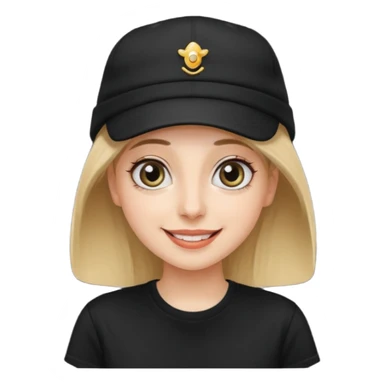 나는 여자이고 눈이 큰 편이고 MBTI는 ENTP야.  모자를 즐겨 써. 검정색 티셔츠를 입혀줘. 성격은 웃기고발랄하게 표현됐으면좋겠어. sticker