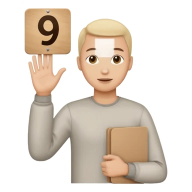 jury with outstretched hand holding a sign that says 9, simple, expressive, no visible face sticker