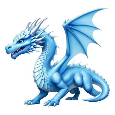 Cinematic Noble wise elegant Ice Dragon full body  Emoji, Poised and imposing, distinct long elegant snout, with a slender, scaled body shimmering in glacial hues of icy blue, frostbitten silver, and crystalline white, breathing out frost, with piercing, glowing ice blue white eyes that radiate the chilling depths of an arctic storm; rendered in detail. excuding wisdom sticker