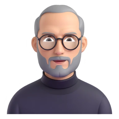 Steve Jobs with black turtleneck, round glasses, beard sticker