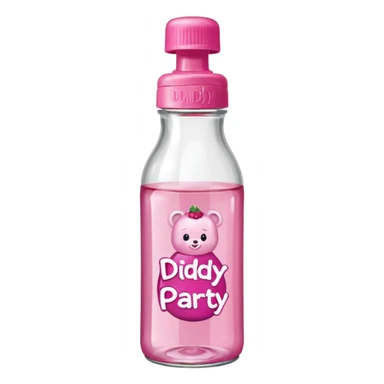 realistic baby oil style bottle pink cap pink logo clear bottle with berry logo with diddy party written and a berry on top bottle sticker