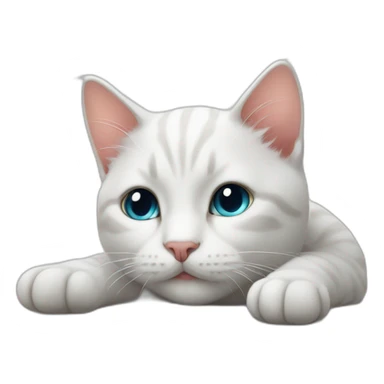 white kitty lays on the back sticker