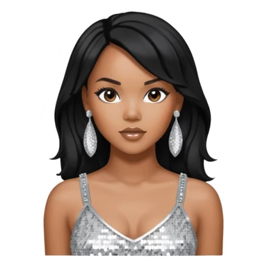 LeToya Luckett with black long hair, silver sequin crop top, silver earring sticker