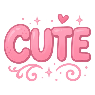 the word 'cute' in a creative, pink-themed style, remove background sticker