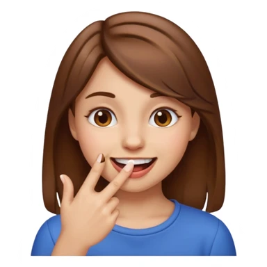 girl emoji, brown hair, smiling, biting tip of finger sticker