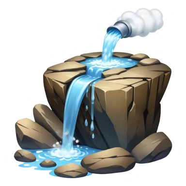 water pouring onto rocks with steam sticker