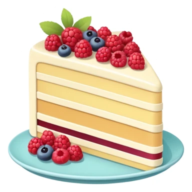 Confectionery humanless avatar in bright emoji-style illustration. Cake slice with cream and berries, pastel colors, simple shapes, flat design, sweet and inviting. sticker