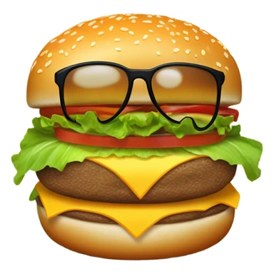 Generate a playful burger emoji wearing sunglasses, symbolizing a fun cheat meal moment. sticker